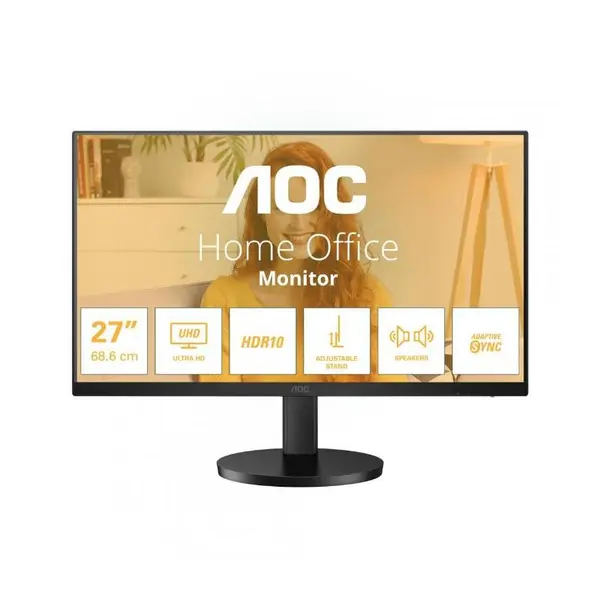 Monitor AOC U27B3AF, 27", 4K, UHD, 60Hz, 4ms, HDR10, FlickerFree, DisplayPort, Negru