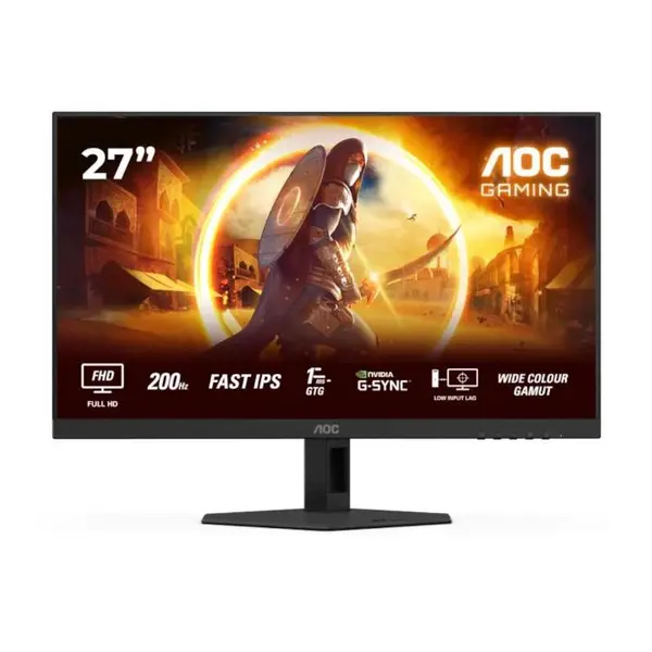 Monitor Gaming AOC 27G4HRE, 27", Full HD (1920x1080), Fast IPS, WLED, 200Hz, 0.5ms MPRT, 1ms GtG, Adaptive Sync, NVIDIA G-SYNC Compatible, HDR 10, Flicker Free, Low Blue Light, Difuzoare 2x2W, HDMI, DisplayPort, Negru