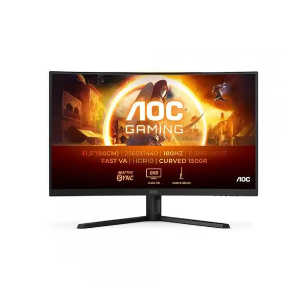 Monitor Gaming Curbat LED VA AOC CQ32G4VE 31.5", QHD (2560x1440), 180Hz, 1ms, 0.5ms (MPRT), AMD FreeSync Premium, HDR10, FlickerFree, 2x HDMI, DisplayPort, VESA, negru