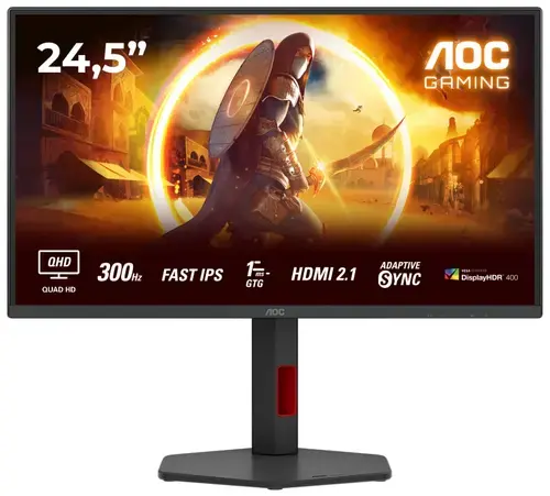 Monitor Gaming Fast IPS LED AOC 24.5inch Q25G4SR, QHD (2560 x 1440), HDMI, DisplayPort, Boxe, Pivot, 300 Hz, 0.3 ms (Negru)