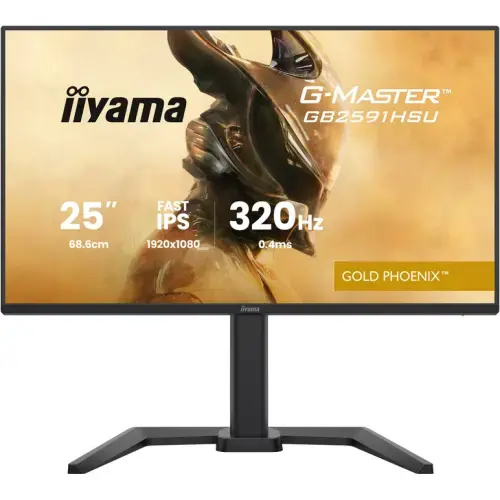 Monitor Gaming Fast IPS LED Iiyama 24.5inch GB2591HSU-B1, Full HD (1920 x 1080), HDMI, DisplayPort, Boxe, Pivot, 320 Hz, 0.4 ms (Negru)