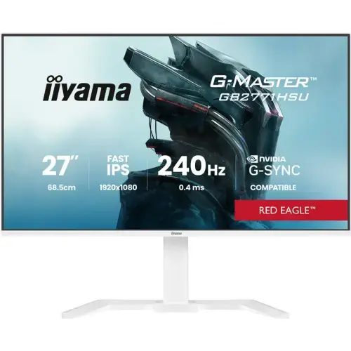 Monitor Gaming Fast IPS LED Iiyama 27inch GB2771HSU-W1, Full HD (1920 x 1080), HDMI, DisplayPort, Boxe, Pivot, 240 Hz, 0.4 ms (Alb)