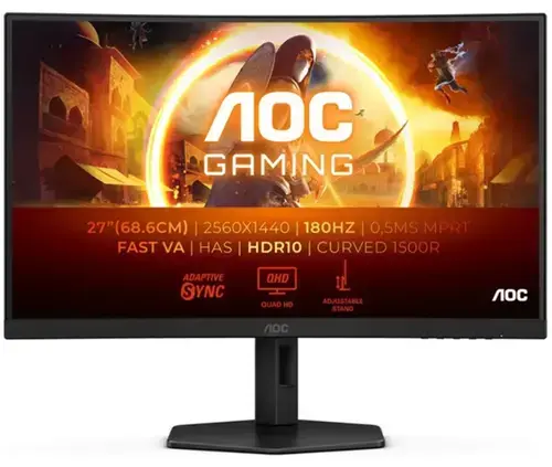 Monitor Gaming Fast VA LED AOC 27inch CQ27G4X, QHD (2560 x 1440), HDMI, DisplayPort, Ecran curbat, 180 Hz, 1 ms (Negru)