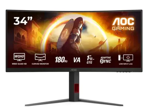 Monitor Gaming Fast VA LED AOC 34inch CU34G4, UWQHD (3440x1440), HDMI, DisplayPort, Ecran curbat, 180 Hz, 1 ms (Negru)