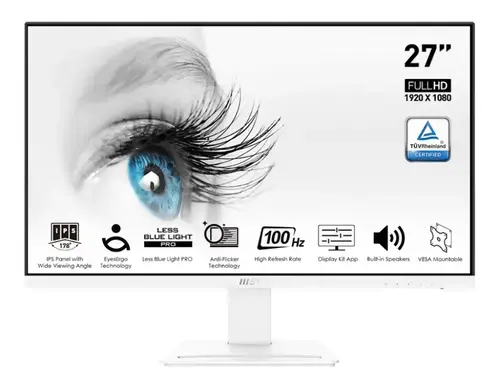 Monitor Gaming IPS LED MSI PRO 27inch MP273AW, Full HD (1920 x 1080), VGA, HDMI, DisplayPort, Boxe, 100 Hz, 4 ms (Alb)