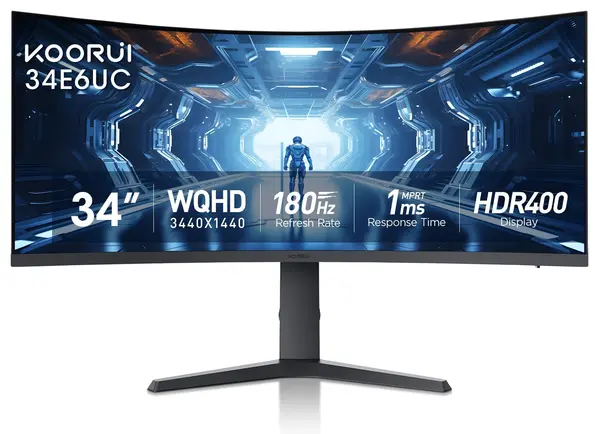 Monitor gaming KOORUI - 34E6UC, 34'', 165Hz, 1ms, VA, Curved