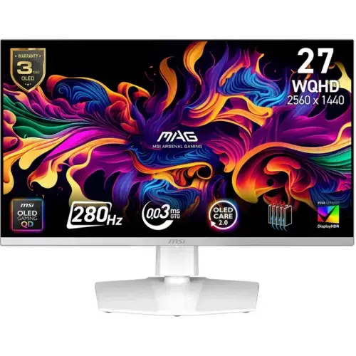 Monitor Gaming QD-OLED MSI 26.5inch MAG 272QPW QD-OLED X28, WQHD (2560 x 1440), HDMI, DisplayPort, Pivot, 280 Hz, 0.03 ms (Alb)