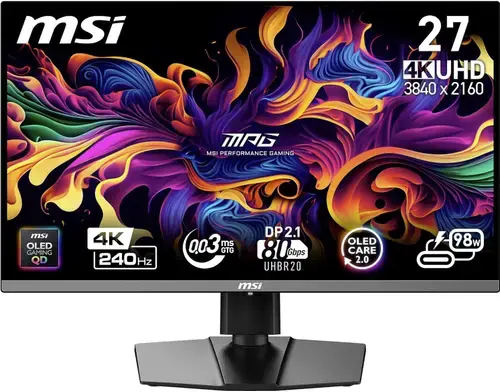 Monitor Gaming QD-OLED MSI MPG 26.5inch 272URX QD-OLED, UHD (3840 x 2160), HDMI, DisplayPort, Pivot, 240 Hz, 0.03 ms (negru)