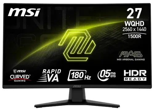 Monitor Gaming Rapid VA LED MSI 27inch MAG 274CQF, WQHD (2560 x 1440), HDMI, DisplayPort, Ecran curbat, 180 Hz, 0.5 ms (Negru)