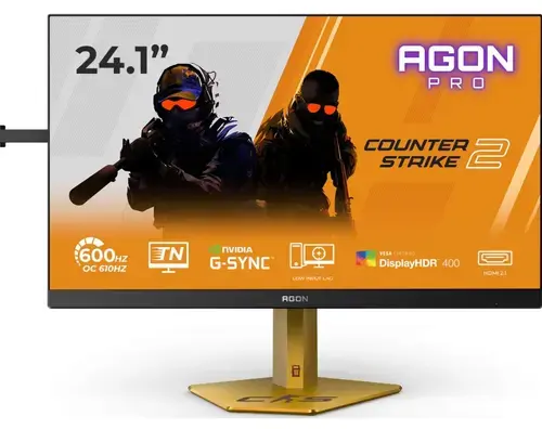 Monitor Gaming Ultra-Fast TN eSports LED AOC 24.1inch CS24A AGON PRO Counter Strike 2, Full HD (1920x1080), HDMI, DisplayPort, Pivot, 610 Hz, 0.5 ms (Negru/Auriu)