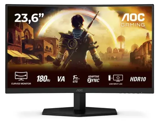 Monitor Gaming VA LED AOC 23.6inch C24G42E, Full HD (1920 x 1080), HDMI, DisplayPort, Ecran curbat, Boxe, 180 Hz, 4 ms (Negru/Rosu)