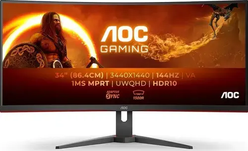 Monitor Gaming VA LED AOC 34inch CU34G2XE/BK, UWQHD (3440x1440), HDMI, DisplayPort, Ecran Curbat, Boxe, Pivot, 144 Hz, 1 ms (Negru/Rosu)