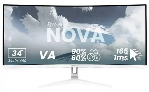Monitor Gaming VA LED Arozzi Nova 34inch AZ-NO-34T2K165-WT, 3440 x 1440, HDMI, DisplayPort, Ecran curbat, 165 Hz, 1 ms (Alb)
