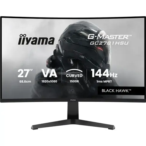Monitor Gaming VA LED Iiyama G-Master 27inch GC2781HSU-B1, Full HD (1920 x 1080), HDMI, DisplayPort, Ecran curbat, Boxe, 144 Hz, 1 ms (Negru)