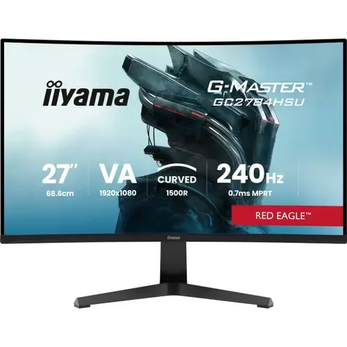 Monitor Gaming VA LED Iiyama G-Master 27inch GC2784HSU-B1, Full HD (1920 x 1080), HDMI, DisplayPort, Ecran curbat, Boxe, 240 Hz, 0.7 ms (Negru)