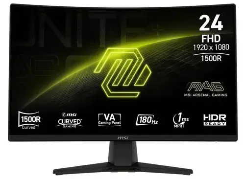 Monitor Gaming VA LED MSI 23.6inch MAG 242C, Full HD (1920 x 1080), HDMI, DisplayPort, Ecran curbat, 180 Hz, 1 ms (Negru)