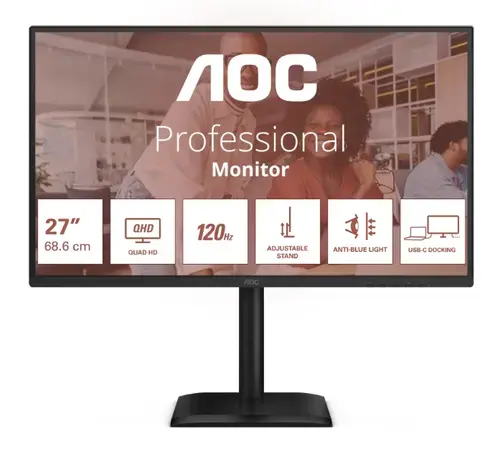 Monitor IPS LED AOC 27inch Q27E4CV, QHD (2560 x 1440), HDMI, DisplayPort, Pivot, 120 Hz, 4 ms (Negru)