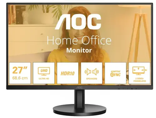 Monitor IPS LED AOC 27inch U27B3A, UHD (3840 x 2160), HDMI, DisplayPort, Boxe (Negru)