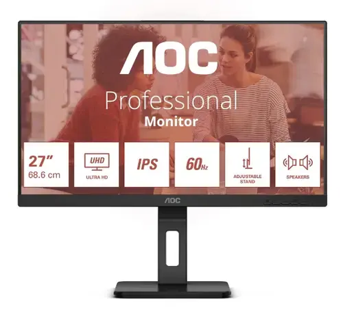 Monitor IPS LED AOC 27inch U27E3UF, UHD (3840 x 2160), HDMI, DisplayPort, Boxe, Pivot (Negru)