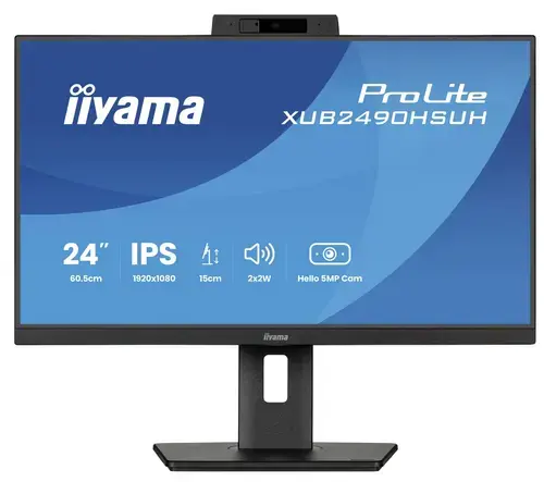 Monitor IPS LED Iiyama 23.8inch XUB2490HSUH-B2, Full HD (1920 x 1080), HDMI, DisplayPort, Boxe, Pivot, 100 Hz, 4 ms (Negru)