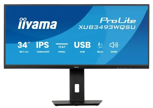 Monitor IPS LED Iiyama 34inch XUB3493WQSU-B6, UWQHD (3440 x 1440), HDMI, DisplayPort, Boxe, 120 Hz, 1 ms (Negru)