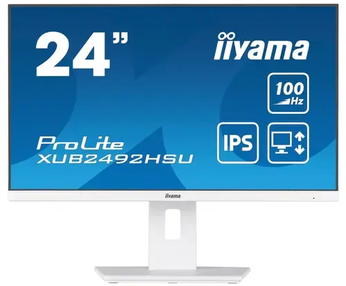 Monitor IPS LED iiyama ProLite 23.8inch XUB2492HSU-W6, Full HD (1920 x 1080), HDMI, DisplayPort, Boxe, Pivot (Alb)