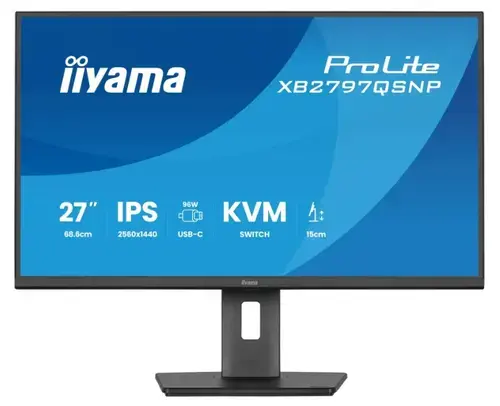 Monitor IPS LED Iiyama ProLite 27inch XB2797QSNP-B1, WQHD (2560 x 1440), HDMI, DisplayPort, Boxe, Pivot, 75 Hz, 1 ms (Negru)