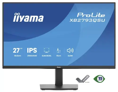 Monitor IPS LED Iiyama X27inch B2793QSU-B1, QHD (2560 x 1440), HDMI, DisplayPort, Boxe, Pivot, 75 Hz, 1 ms (Negru)