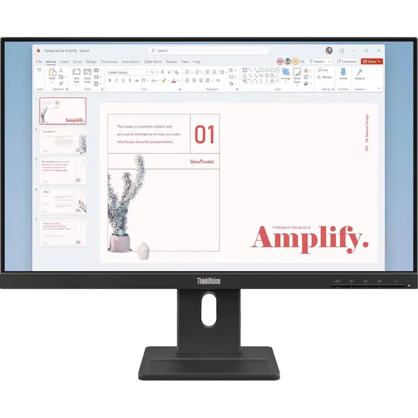 Monitor IPS LED Lenovo ThinkVision 23.8" E24-40, Full HD 1920 x 1080, VGA, HDMI, DisplayPort, Boxe, Pivot, 100 Hz, 4 ms Negru