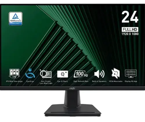 Monitor IPS LED MSI 23.8inch PRO MP245G, Full HD (1920 x 1080), VGA, HDMI, DisplayPort, Boxe, 100 Hz, 1 ms (Negru)