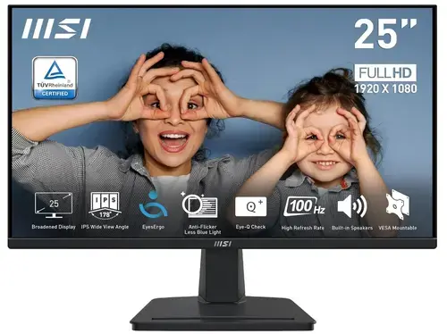 Monitor IPS LED MSI 24.5inch PRO MP251, Full HD (1920 x 1080), VGA, HDMI, Boxe, 100 Hz, 1 ms (Negru)