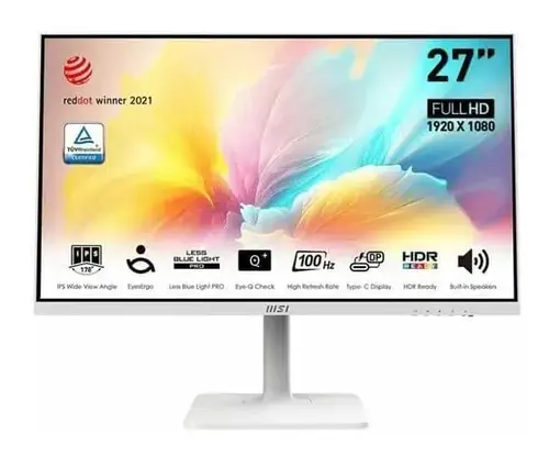 Monitor IPS LED MSI Modern 27inch MD2712PW, Full HD (1920 x 1080), HDMI, Boxe, Pivot, 100 Hz, 1 ms (Alb)