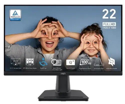 Monitor IPS LED MSI PRO 21.5inch MP225, Full HD (1920 x 1080), VGA, HDMI, 100 Hz, 1 ms (Negru)