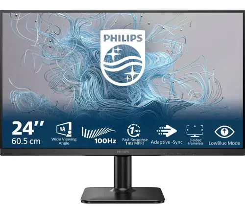 Monitor LCD VA LED Philips 23.8inch 24E2N1100LB, Full HD (1920 x 1080), VGA, HDMI, 100 Hz, 4 ms (Negru)