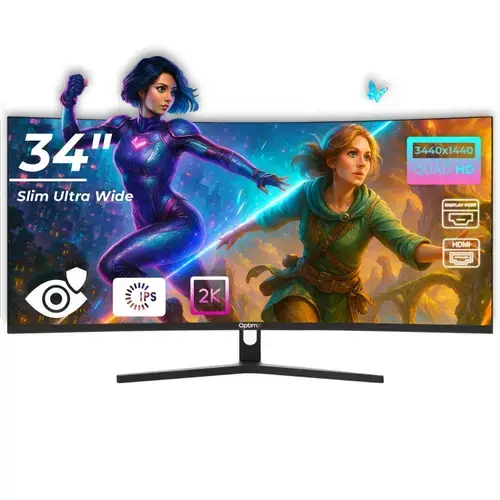 Monitor LED Gaming Curbat 34 inch OptimX MT34J, Ultra Wide Quad HD 3440 x 1440 2K, 100Hz, 2x HDMI, 2x DisplayPort, Slim, No Frame