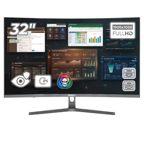 Monitor LED Office Pro Curbat 32 inch OptimX MT32J-1, Full HD 1920x1020, VGA, HDMI, Slim, RGB Light