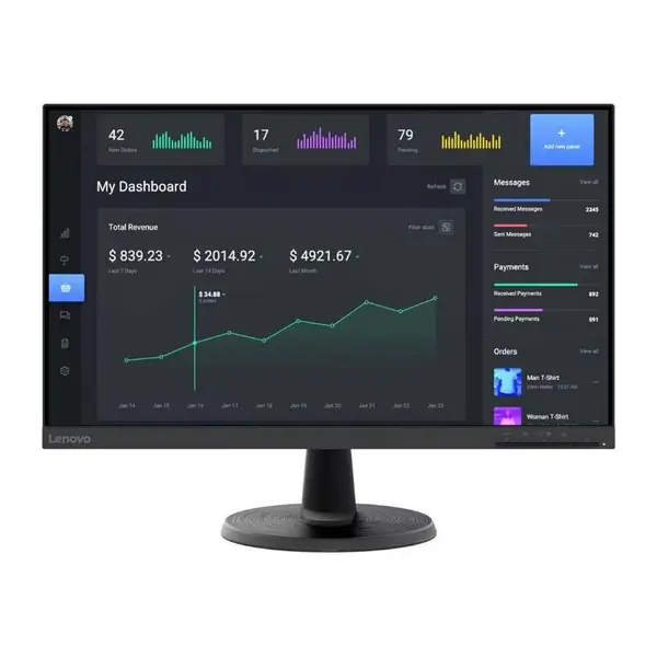 Monitor Lenovo C24-40, 23.8"VA, Full HD, 75Hz, AMD FreeSync, Negru