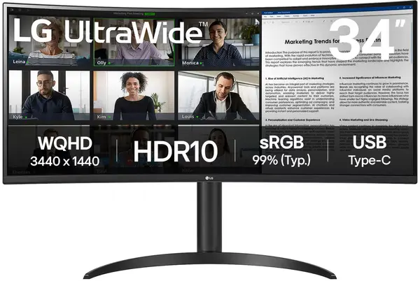 Monitor LG - 34WR55QK-B, 34'', WQHD, VA, Anti-Glare, USB Hub, Curved