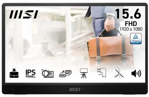 Monitor Portabil IPS LED MSI 15.6inch PRO MP161 E2U, Full HD (1920 x 1080), Boxe, Mini-HDMI, Type-C, 60 Hz, 4 ms (Negru)