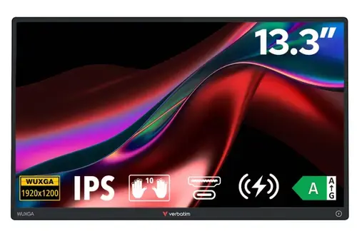 Monitor Portabil IPS LED Verbatim 13.3inch 32087, WUXGA (1920 x 1200), HDMI, Boxe, Touchscreen, 6 ms (Negru)