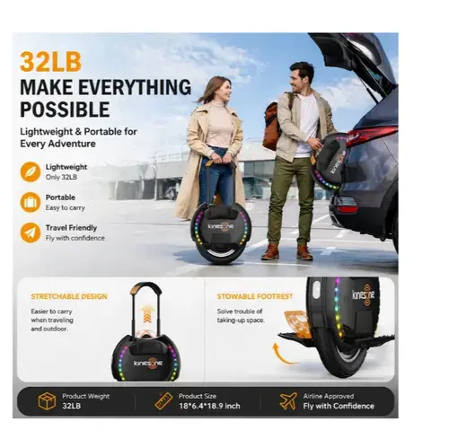 Monociclu electric KingSong KS-14D Pro, Autonomie 40km, Motor 800W, Roata 14inch, viteza 30km/h (Negru)