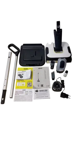 Mop Electric Karcher FC 2-4 Battery Set Cordless, 1.056-200.0, 3,6 - 3,7 - Max. 4,2 V, 200 ml (apa curata), 100 ml (apa murdara), latime rola 18 cm, autonomie 20 min (max), include baterie interschimbabila si incarcator de baterii (Alb/Negru)