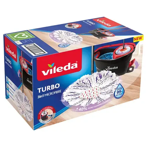 Mop rotativ Vileda Turbo 3IN1, Galeata cu mop si storcator (Negru/Rosu)
