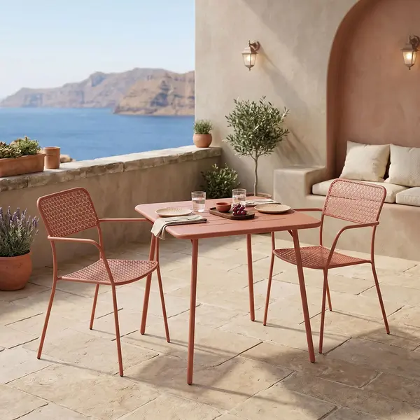 Moraja Federal set 3 piese terracotta metal, Teracotă, 70x70x73 cm