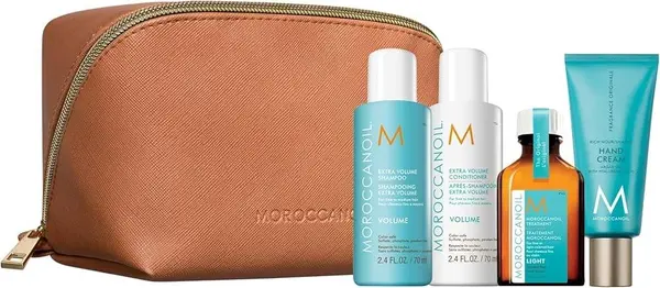 Moroccanoil Set Travel Volume, cu trusă de toaletă, 4 piese