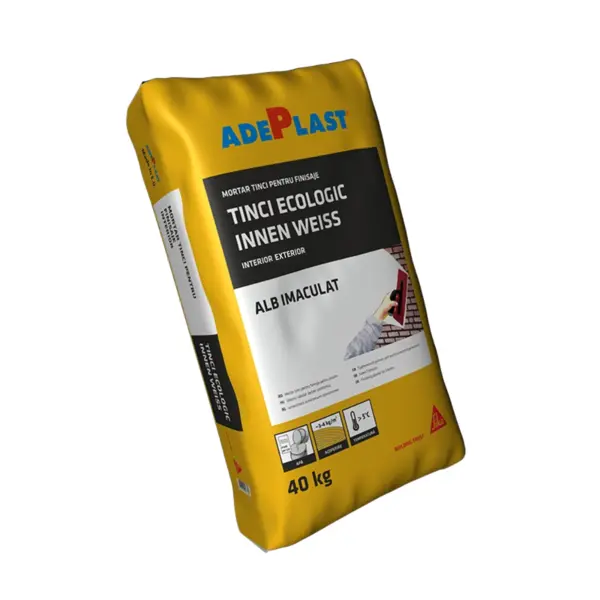 Mortar tinci pentru tencuieli si reparatii Adeplast Aussenweiss pentru interior/exterior Alb 40 kg