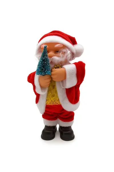 Mos Craciun muzical cu bradut - figurina decorativa de Craciun, 17cm