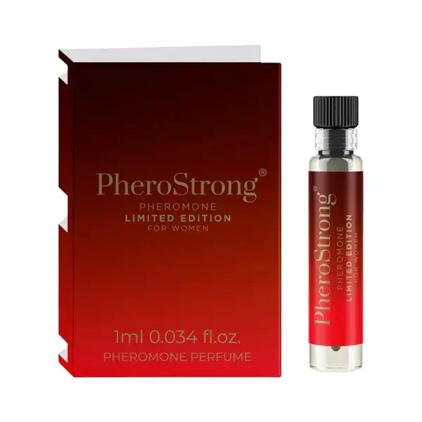 Mostră parfum cu feromoni PHEROSTRONG Limited Edition, pentru femei, cu note de coacăze negre, frezie și vanilie, 1 ml