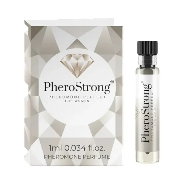 Mostră parfum cu feromoni PHEROSTRONG Perfect, pentru femei, note de litchi, trandafir și ambră, 1 ml