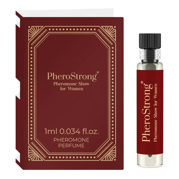 Mostră parfum cu feromoni PHEROSTRONG Show For Women, pentru femei, note de lichior, trandafir turcesc și scorțișoară, 1 ml